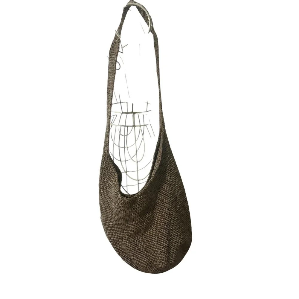 The Sak Crochet Hobo Bag Taupe Brown Knit Slouchy Shoulder Bag Bohemian Boho